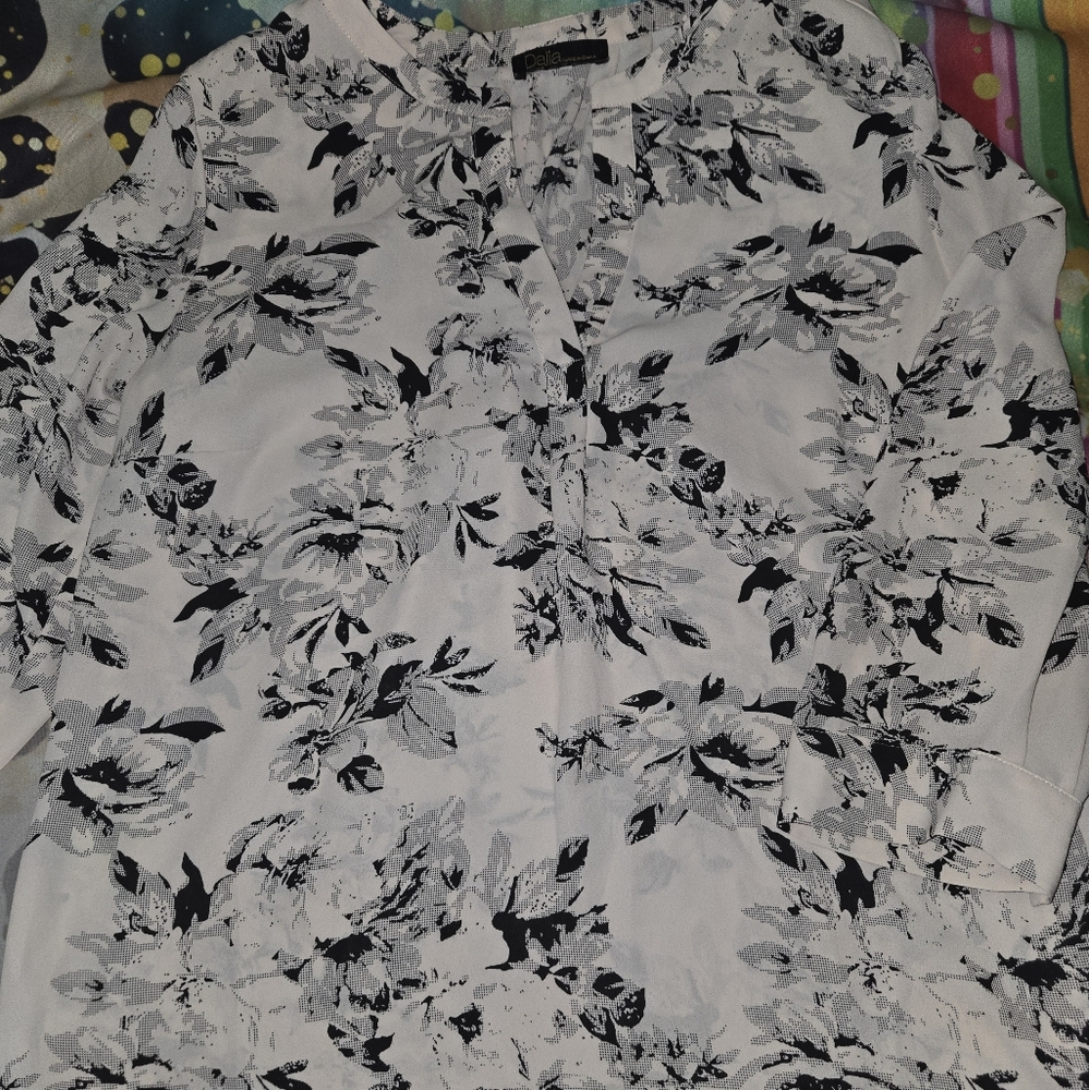 Floral Light Blush Pink and Black Women's Top